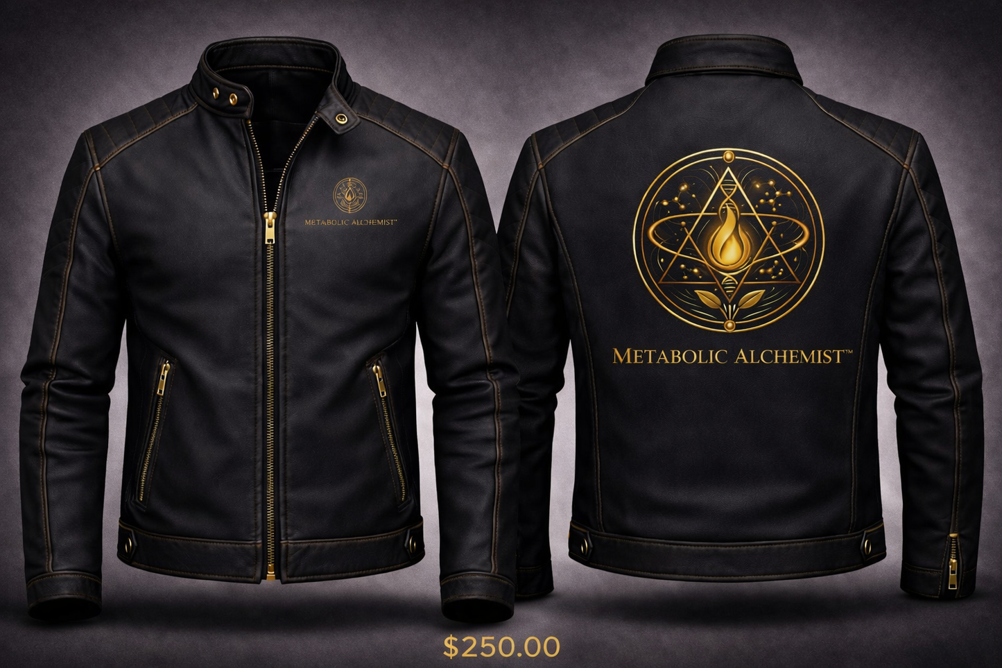Metabolic Alchemist™ Premium Leather Biker Jacket — Gold Stitch Edition (Matte Finish)