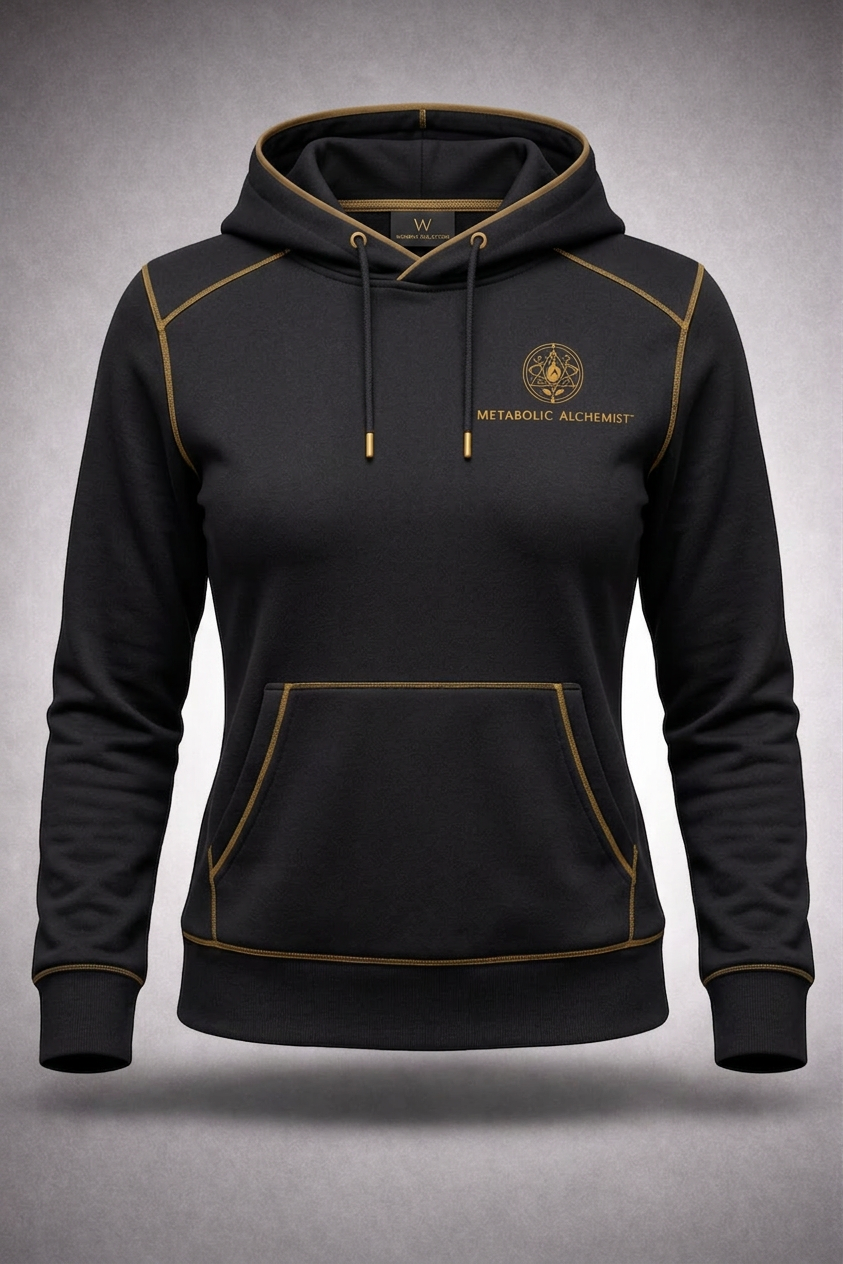 Metabolic Alchemist™ Women's Performance Small Logo Hoodie — Gold Cross-Stitched Edition