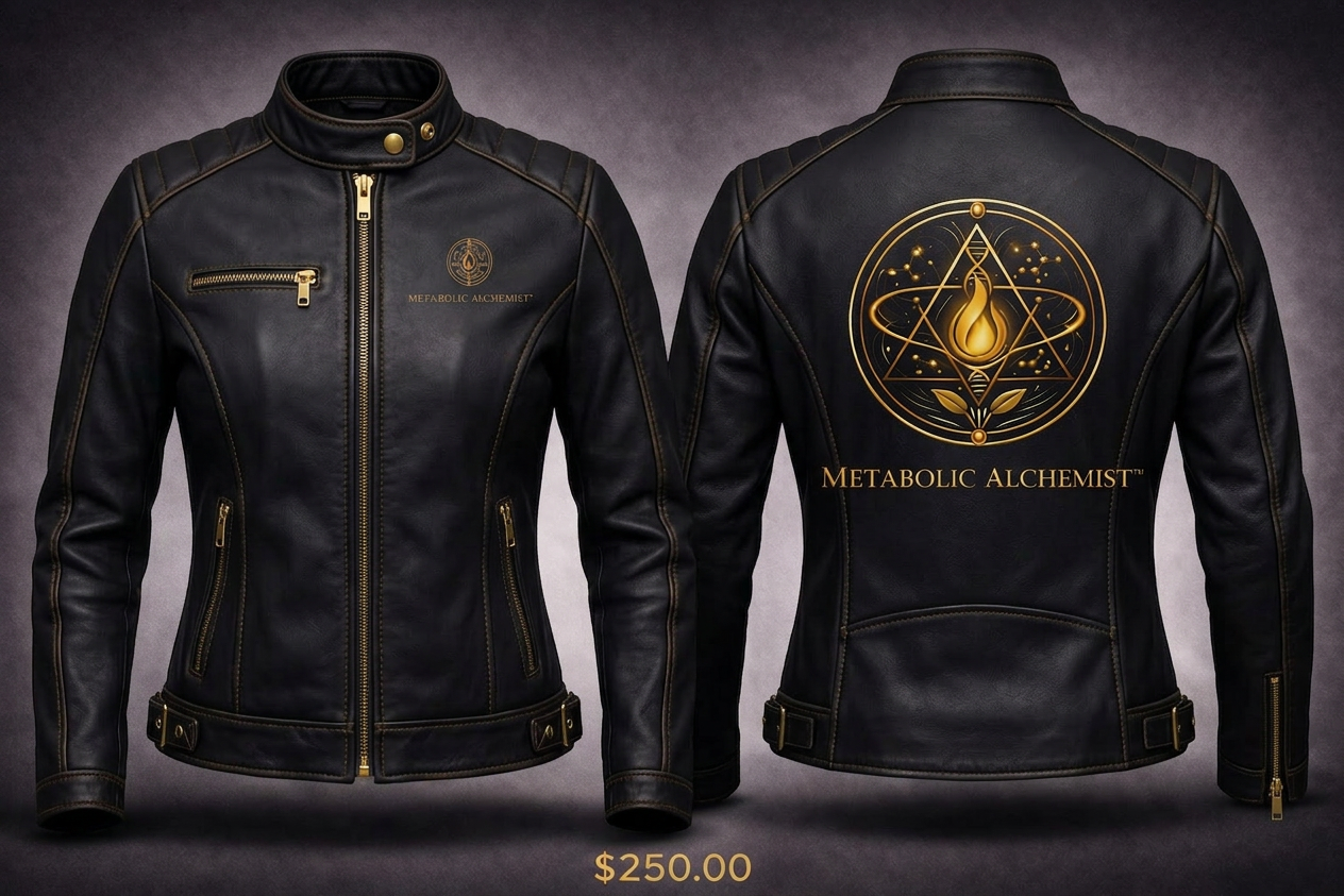 Metabolic Alchemist™ Women's Premium Leather Biker Jacket — Gold Signature Edition