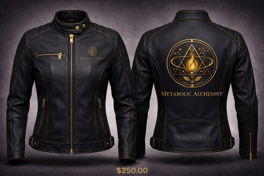 Metabolic Alchemist™ Women's Premium Leather Biker Jacket — Gold Signature Edition